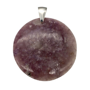 Natural Lepidolite Large Round Sterling Silver Pendant | 45mm | 2 1/16" Long |