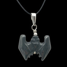 Load image into Gallery viewer, Halloween Hand Carved Hematite Bat Sterling Pendant 509251HMS
