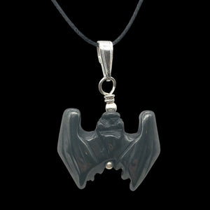 Halloween Hand Carved Hematite Bat Sterling Pendant 509251HMS