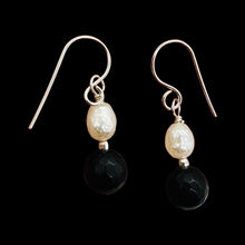 Load image into Gallery viewer, Black Stone - Africa Round Bead and Pearl Sterling Silver Earrings| Black Matte|
