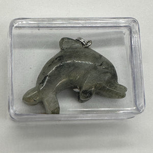 Labradorite Stone Dolphin Pendant Necklace| 3/4" Long | Green, Rainbow |
