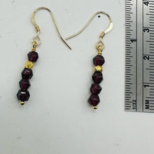 Load image into Gallery viewer, Merlot Mozambique Garnet Faceted Beads Yellow Gold Earrings | 1 1/4" Dangle |
