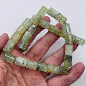 Tourmalated Prehnite Tube Bead Strand | 16x11mm | Green Black | 26 Beads |