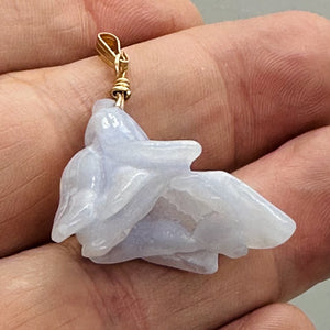 Blue Chalcedony Druzy Carved Flower Bead 14Kgf Pendant | 1 3/4" Long | Blue |