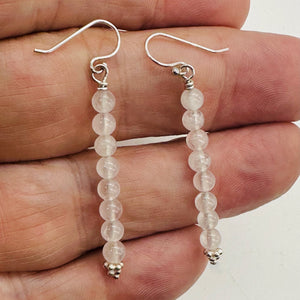 Light Pink Rose Quartz Sterling Silver Semi Precious Gemstone Earrings |2" Drop|
