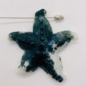Tree Agate Carved Starfish Pendant Bead | 60x57x12mm | Green White | 1 Bead |