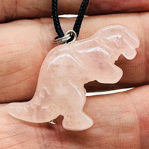 Rose QuartzTyrannosaurus Rex Dinosaur Pendant Necklace | 3/4' Long | Pink |