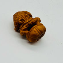 Load image into Gallery viewer, intricately Carved Signed Boxwood Sumo Frogg Bead | 1 1/4" Tall | Brown
