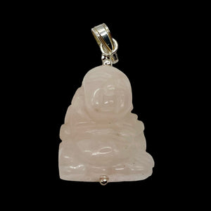 Rose Quartz Buddha Pendant Necklace|Semi Precious Stone Jewelry|Sterling Silver|