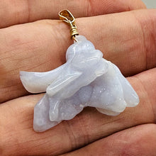 Load image into Gallery viewer, Blue Chalcedony Druzy Carved Flower Bead 14Kgf Pendant | 1 3/4&quot; Long | Blue |
