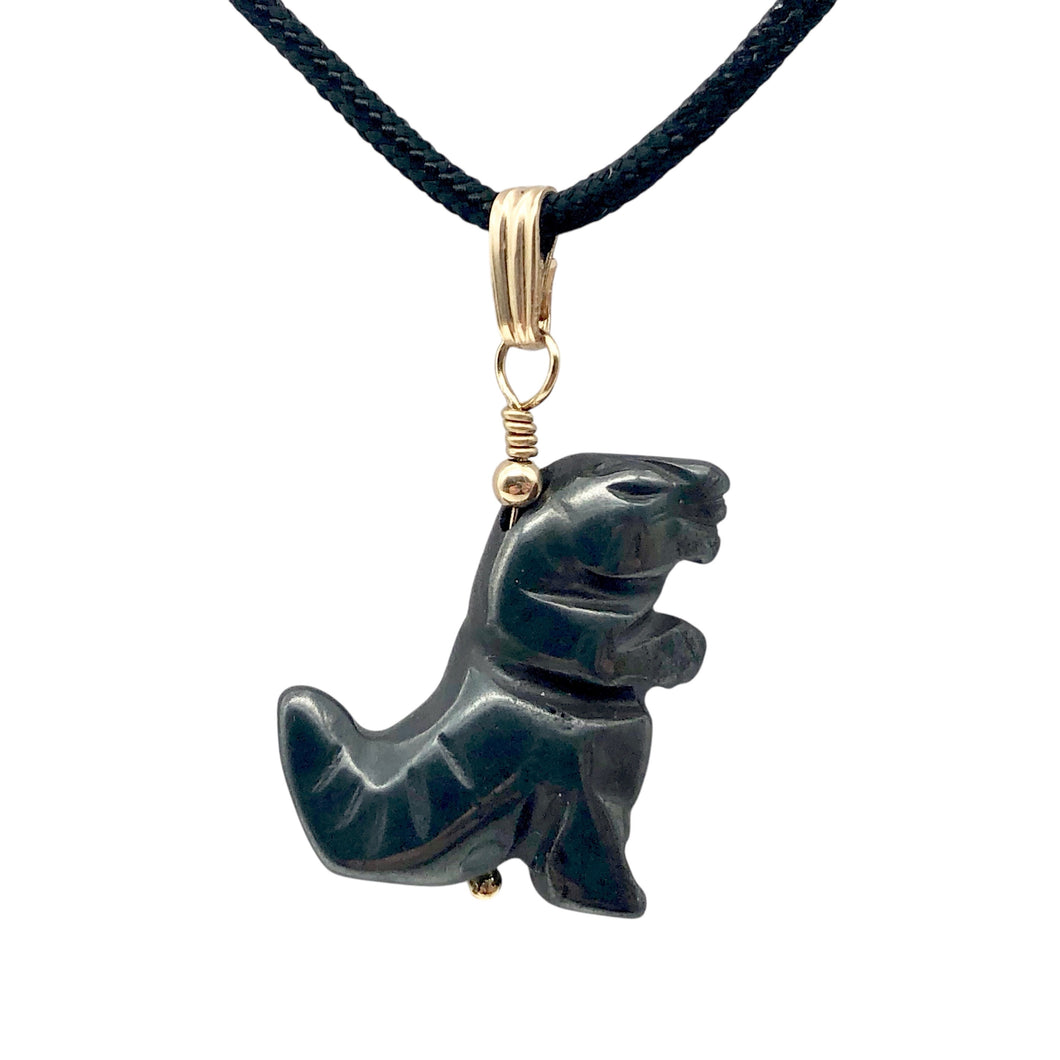 Semi Precious Stone Jewelry Tyranosaurus Rex Pendant Necklace of Hematite/Gold