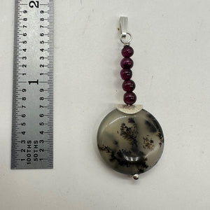 Gemmy Peruvian Opal w/Garnet Sterling Silver Pendant | Clear, Red |1 1/4" Long |
