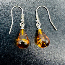 Load image into Gallery viewer, Amber Teardrop Dangle Sterling Silver Earrings | 1" Long | Amber | 1 Pair |
