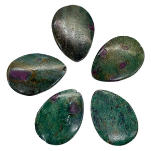 Ruby Zoisite Tear Drop Beads | 30x21x5mm | Green, Red | 2 Pendant Beads |