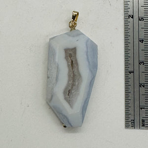 Chalcedony Druzy Designer Cut Sterling Silver Pendant | 2" Long | Blue |