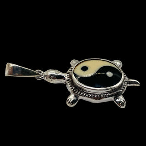 Yin Yang Sterling Silver Turtle Pendant | 1 1/2" Long | White Black | 1 Pendant |