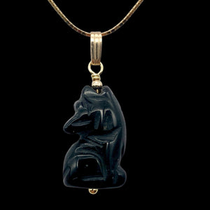 Howling Obsidian Wolf/Coyote 14Kgf Pendant | 1 7/16" Long | Black |