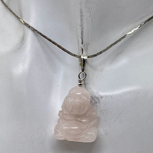 Rose Quartz Buddha Pendant Necklace|Semi Precious Stone Jewelry|Sterling Silver|