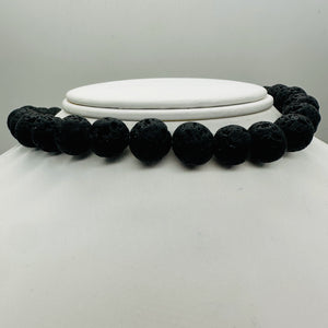 Lava Natural Round Bead Strand | 15.5" Long | Black | 32 Beads |