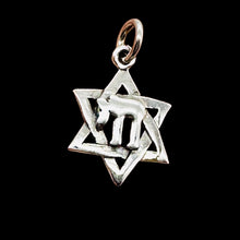 Load image into Gallery viewer, Star of David and Chai Sterling Silver Pendant Charm 1&quot; Long| Silver| 1 Pendant|
