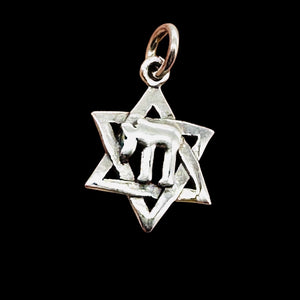 Star of David and Chai Sterling Silver Pendant Charm 1" Long| Silver| 1 Pendant|