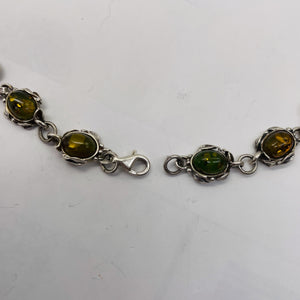 Amber Sterling Silver Bezel Set 8x6mm Stone Necklace| 16"| Green, Yellow Purple|