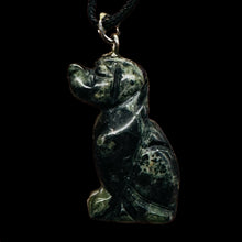Load image into Gallery viewer, Kambaba Jasper Puppy Dog Pendant Necklace | 3/4&#39; Long| Black, Green | 1 Pendant|
