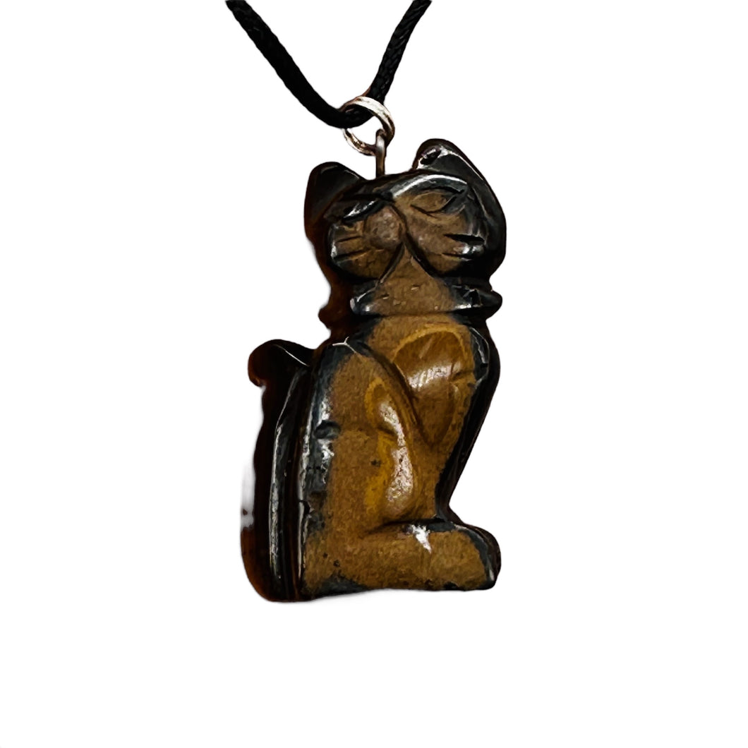 Tiger Eye Stone Kitty Cat Pendant Necklace | 1 1/2