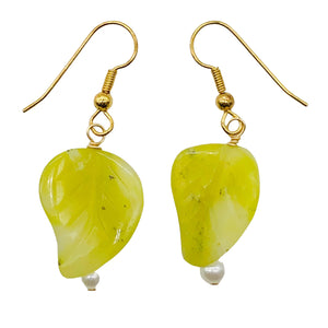 Korean Jade14K Gold Filled Leaf Earrings | 1 3/4" Long | Green | 1 Pair |