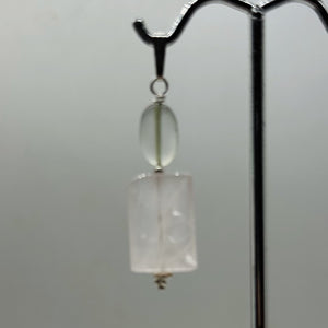 Rose Quartz, Green Moonstone Sterling Silver Pendant | 1 1/2" Long| Pink, Green|