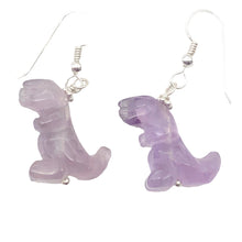 Load image into Gallery viewer, Amethyst Tyrannosaurus Rex Sterling Silver Drop Earrings| 1.5&quot; Long | Purple |
