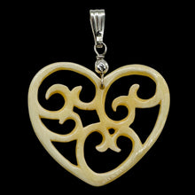 Load image into Gallery viewer, Heart Shape Delicate Carved Bone Sterling Silver Pendant| 1 3/4&quot; Long | Cream |

