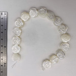 Mother of Pearl Half Strand Carved Rose Beads | 12x6mm | White | 16 Beads |