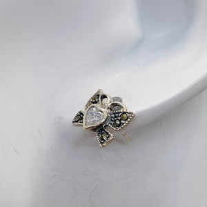 Butterfly Marcasite CZ Sterling Silver Earrings | 3/8" | Silver | 1Pair |