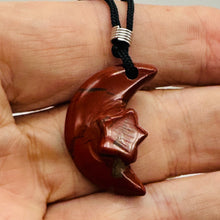 Load image into Gallery viewer, Red Brecciated Jasper Star and Moon Pendant Necklace Celestial Jewelry

