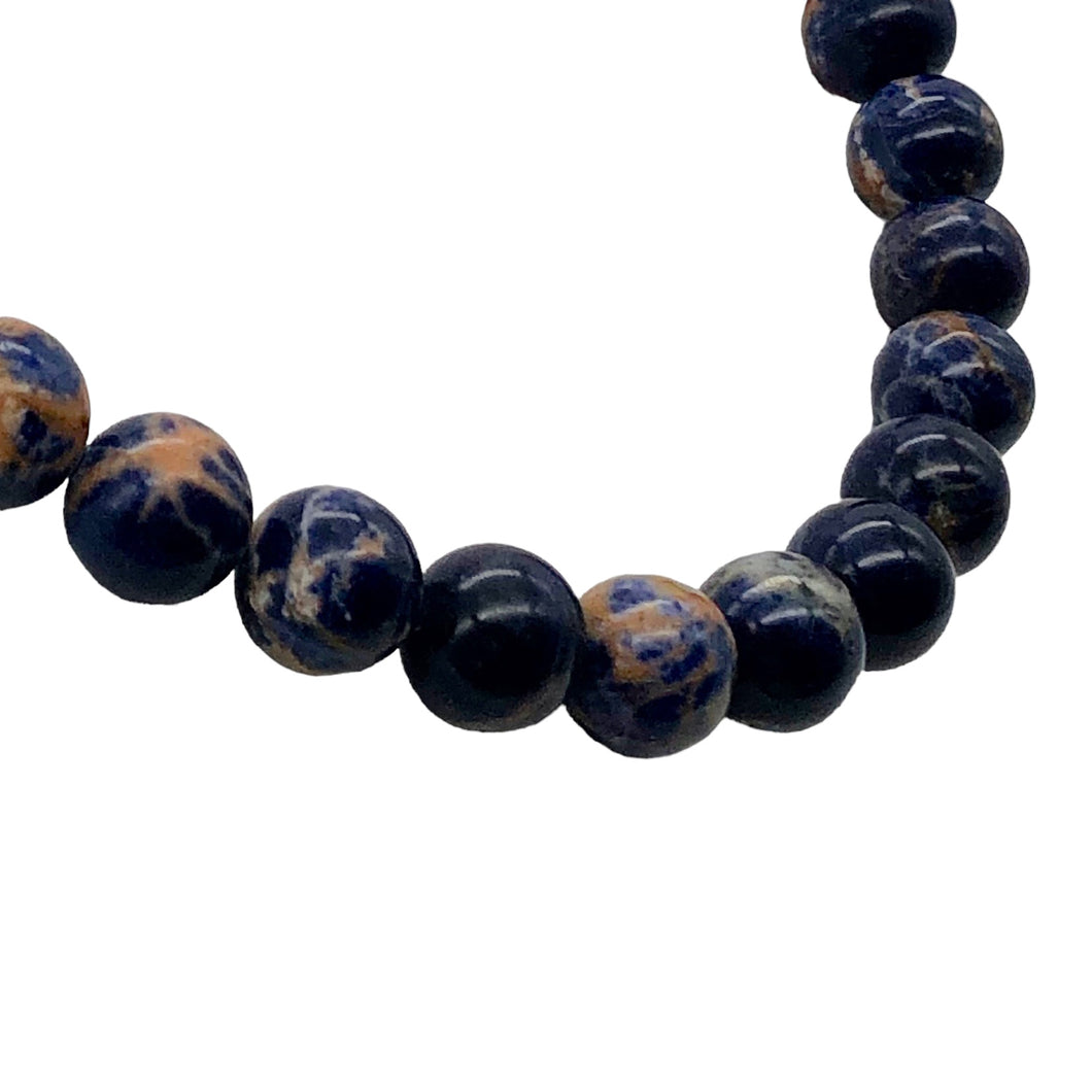 Blue Sodalite with White and Orange 12mm Round Bead 8 inch Strand 10781HS