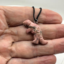 Load image into Gallery viewer, Rhodonite Tyrannosaurus Rex Dinosaur Pendant Necklace | 3/4&#39; Long | Pink White |

