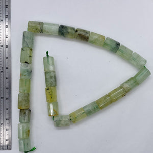 Tourmalated Prehnite Tube Bead Strand | 16x11mm | Green Black | 26 Beads |