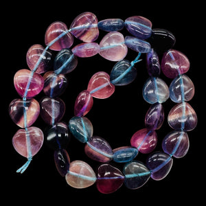 Fluorite Strand Round Heart Beads | 15.5" Long | Blue. Purple. Pink | 35 Beads |