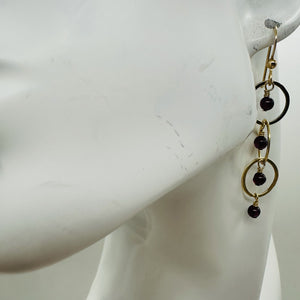 Rhodolite Garnet Dangling 14K Gold Filled Earrings | 2 inches long |