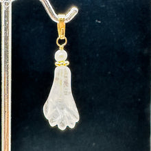 Load image into Gallery viewer, Rose Quartz Lily Flower and Pearl 14K Gold Filled Pendant | 1&quot; Long |
