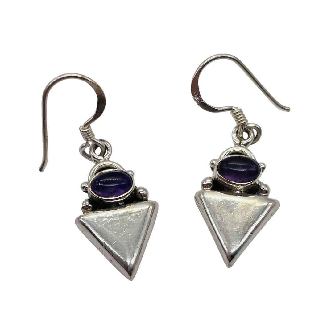 Amethyst Sterling Silver Triangle Earrings | 1
