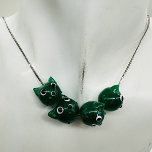 Kitty Cat Ceramic Round Beads | 15mm | Juniper Green | 4 Beads |