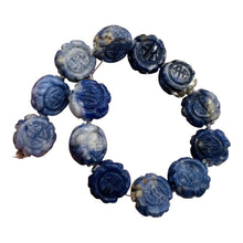 Load image into Gallery viewer, Sodalite Carved Chinese Symbol Coin Beads | 15x8mm| Blue, White| 13 Half Strand|
