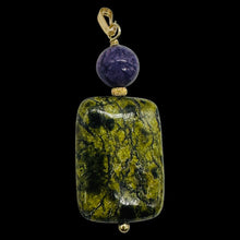 Load image into Gallery viewer, Rare Russian Jasper Charoite Pendant Green Purple Reptile 25x18mm 1.75"
