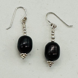 Black Cherry Freshwater Pearl Earrings | 1 1/4" Long | 12x8mm Pearls | 1 Pair |