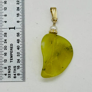 Jade Carved Leaf Sterling Silver Drop Pendant | 1 1/4" Long| Green | 1 Pendant|