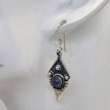 Load image into Gallery viewer, Amethyst Sterling Silver Antiqued Earrings | 1 1/2&quot; Long | Purple | 1 Pair |
