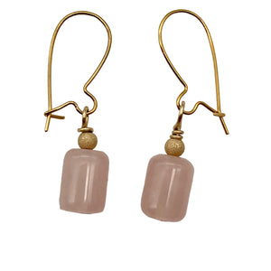 Madagascar Rose Quartz Tube Bead 14k Gold Filled Semi Precious Stone Earrings