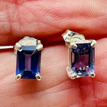 Load image into Gallery viewer, Sapphire Sterling Silver Rectangle Cut Earrings | 7x5mm | Blue | 1 Pair |
